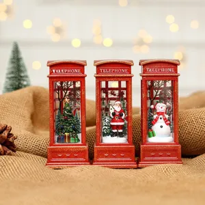 Christmas telephone booth night light LED glowing desktop ornament holiday decor gift set of 3