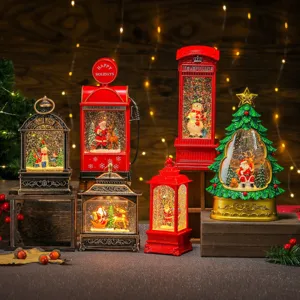 Lanterne à eau de Noël boule à neige musicale lumineuse cabine téléphonique décoration cadeau fêtes