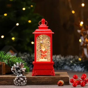 Linterna de purpurina de agua navideña con Papá Noel, lámpara decorativa luminosa.