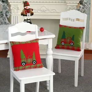 Christmas embroidered pillow cover vintage red truck flannel cushion case for home decor