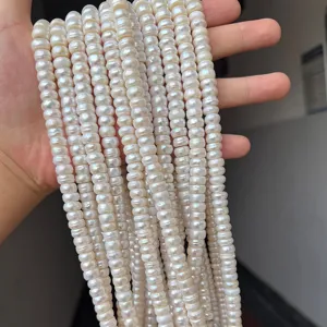 High quality detail view of 8-9mm natural freshwater pearl strands for Tibetan prayer beads