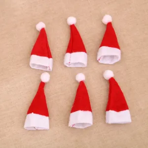Mini cappelli di Natale per caramelle e decorazione di posate, feltro rosso, 6pz.