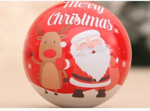 Rode kerstbal snoepjespot met kerstman en rendier print voor feestelijke decoratie.