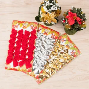 12pcs Christmas Bows Red Silver Gold Bow Ornaments for X-Mas Tree Hanging Decor Festival