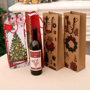 Christmas Kraft Paper Wine Bottle Gift Bags Festive Party Supplies Holiday Present Packaging Bags With Handles