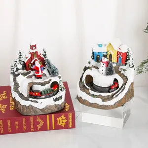 Christmas resin musical box rotating ornaments desktop decor holiday gifts snow village