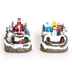 Christmas resin music box decoration rotating snow scene tabletop ornament holiday gift