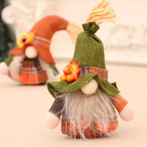 Autumn harvest faceless gnome doll plush toy, cute holiday desktop decoration for home.