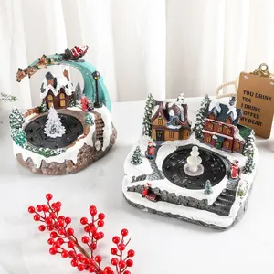 Christmas resin musical fountain rotating ornament desktop decoration with lights and music