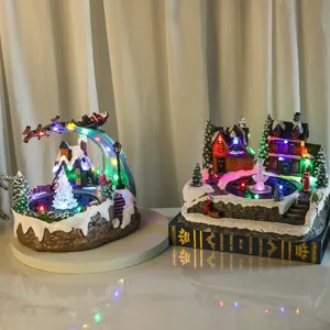 Christmas glowing music box resin fountain LED rotating festive village gift decoration