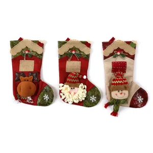 Grandes calcetines de navidad de yute con reno papa noel y muneco de nieve 3D para decoracion.