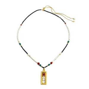 Collar con colgante de Thangka Buda pintado a mano con perlas y cristales 75cm de largo