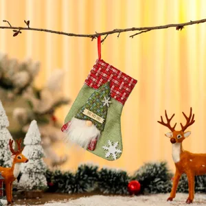 Borsa regalo calza appendere in juta di natale decorazione festa di natale rosso verde