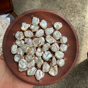 Perle d'eau douce naturelle baroque plaquée or pendentif DIY breloque pour bijoux faits main
