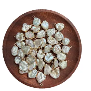 Pendentif DIY en perle d'eau douce naturelle irrégulière baroque dorée pour bijoux faits main