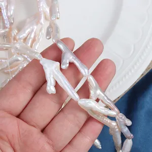 Nahaufnahme Detailaufnahme von einzigartigen verzweigten Barockperlen mit Perlmuttglanz.