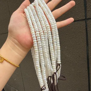 Natural freshwater pearl flat cut 7.5-8mm beads DIY semi-finished buddhist prayer strand