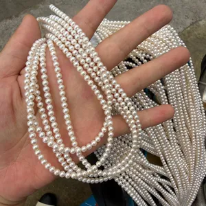 Natuurlijke witte zoetwater kleine parelstrengen, 3.8-4mm rond halffabrikaat voor sieraden maken.
