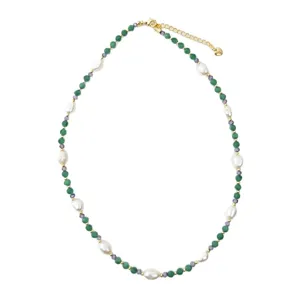 Collier élégant en pierre naturelle verte améthyste et perles d'eau douce baroques femme