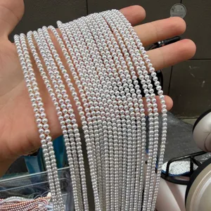 Natural freshwater pearl strands, 3-3.5mm near round white loose beads for jewelry making.