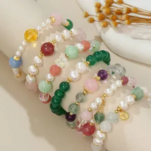Natürliche Süßwasserperle Bunte Kristall Perlenarmband Für Damen Kupfer Metall Abstandshalter Elegante Handgemachte Schmuck Geschenk