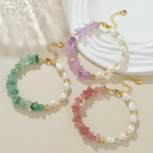Süßes Natur Süßwasserperle Armband Barock Unregelmäßige Edelsteinsplitter Kupferkette Herzanhänger Perlenarmband Für Damen