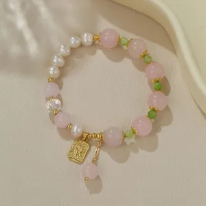 Exquisites Süßwasserperle und rosa Kristall Perlenarmband mit schickem Schmetterling Anhänger