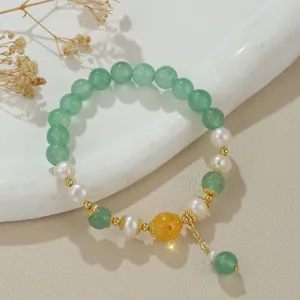 Neues chinesisches Perlen Armband mit grünen und gelben Steinen, elegantes Handgelenk Schmuckstück.