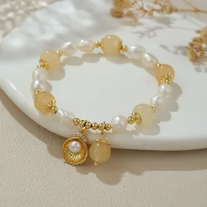 Natürliche Süßwasserperlen Armband mit Kristall Perlen und Muschel Anhänger damen Schmuck