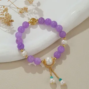 Neues chinesisches Süßwasserperlen lila Perlen Armband elegante Damen Schmuck Accessoire.