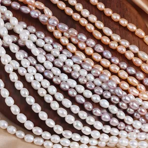 5-6mm Natural Freshwater Pearl Rice Beads Colorful DIY Handmade Jewelry Loose Strands