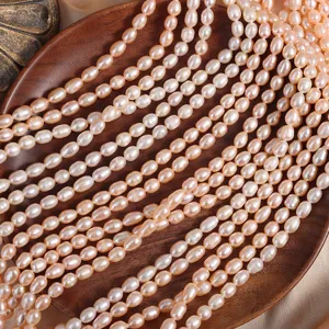 Natural freshwater pearl beads 5-6mm pink rice shape for DIY handmade jewelry crafting 1 strand