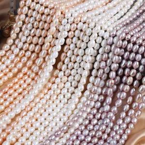 Natural freshwater rice pearl strands colorful diy jewelry making beads detail close up