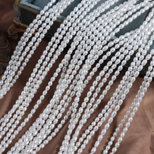 Natürliche Süßwasser Reiskorn Perlen Stränge 3.5-4mm Schmuckherstellung Detail Ansicht