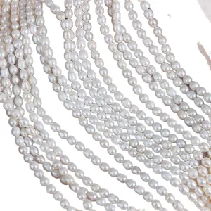5-6mm natural freshwater rice pearl strands for DIY handmade jewelry crafting and design.