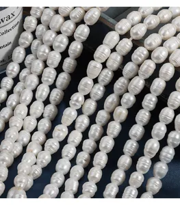 Natural freshwater baroque pearl strands 9mm large hole rice beads jewelry making supplies.