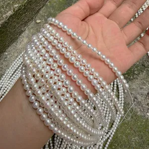 Natuurlijke zoetwaterparel strengen halffabrikaten witte ronde kralen 5-5.5mm 39cm lengte sieraden