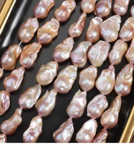 Natural freshwater baroque pearl strands, large fishtail irregular beads, high luster pink jewelry making.