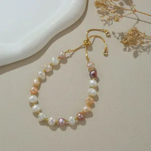 Exquisites mehrfarbiges Süßwasserperlen verstellbares Armband mit goldenen Perlen Schmuck