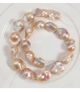Large baroque freshwater pearl strand 40cm, beautiful pink iridescent high luster pearls.