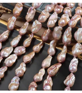 Natural freshwater baroque pearls large irregular pink fishtail shape jewelry making beads