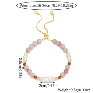 Natürliche Süßwasserperle Erdbeerquarz verstellbares Armband Detail Spezifikation.