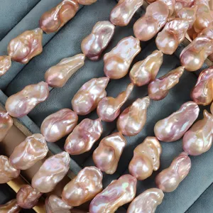 Natural freshwater baroque pearl strands 40cm large irregular pink fishtail pearls bright luster