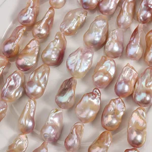 Natural freshwater baroque pearl strand, large pink fishtail shape, high gloss jewelry main image
