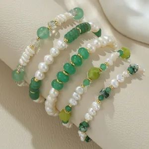 Neo Chinesisch Natürliche Süßwasserperle Achat Armband Verstellbar Kupferkette Grüner Edelstein Perlenstrang Armband Schmuck Geschenk Für Damen