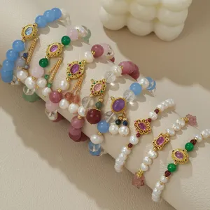 Neuer Chinesischer Stil Süßwasserperlen Armband Erdbeerquarz Jade Eingelegte Glücksperlen Quaste Orientalischer Schmuck Für Damen