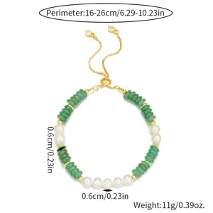 Neuer chinesischer Stil Jade Achat und Süßwasserperle verstellbares Armband Detail.