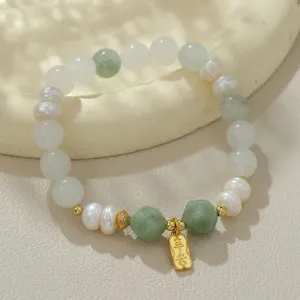 Natürliche Süßwasserperlen Jade Perlenarmband mit Glücksbringer Anhänger Schmuck