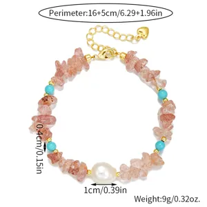 Süße barocke Süßwasserperle rosa Kristall Armband mit Türkis Perlen und Goldkette