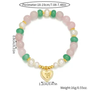 Natürliches Perlen-Kristall-Armband mit funkelndem Strass-Herz-Anhänger für Damen.
